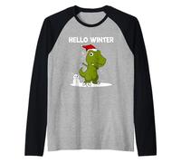 Bonjour Winter Trex Dinosaure Bonhomme de neige Manche Raglan