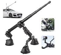 BONJUME Ensemble De Support De Voiture à Triple Ventouse, Support De Voiture à Triple Ventouse Et Pince pour Caméra d'action Insta360 Gopro Akaso, Perche à Selfie RéTractable 28-112 Cm