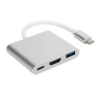 BONKZEBU Adaptateur de Station d'accueil USB C, Interface Multimédia Haute Définition, Convertisseur Hub 3 en 1, Plug and Play, Facile à Transporter pour Cinéma (Argent)