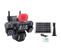 BONKZEBU Caméras de sécurité 4K D'extérieur sans Fil, Caméra de sécurité Solaire à Triple Objectif, Vue à 360°, Alimentée par Batterie, WiFi avec 8 000 MAh IP66, Résistante aux