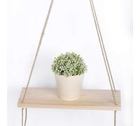 BONKZEBU Étagère Murale Suspendue en Bois et Corde de Chanvre, Support de Rangement de Fleurs élégant pour la Maison et Le Jardin (3 Niveaux)