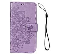 BONKZEBU Étui du Portefeuille avec Cartes à Fente de Carte PU Cuir Fleur en Relief Couverture de Protection en Relief Shock Aprofing Magnet Fermain Antif Volant Flanelle Pratique pour Les (Violet)