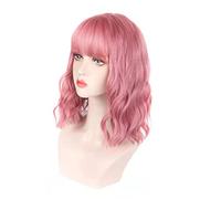 BONKZEBU Fausse Perruque Bouclée, Synthétique Douce Respirant Brutable Courte Ondulée, Perruque de Cheveux avec un Coup pour les Femmes, une Blonde, une Bouclée avec (Rose clair)