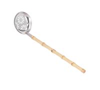 BONKZEBU Louche à Marmite à Long Manche en Acier Inoxydable, Luxe Classique pour un Travail de Cuisine Efficace 46g (Cuillère qui fuit avec manche en bambou)