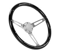 BONKZEBU Roueur de Direction Classique en Bois Volant Vintage Volant Volant Universel 380 Mm 15 Pouces Grip de Noyer 3 Spoke Chrome plaqué pour les Modifications de Voiture Nostalgia (Noir)