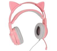 BONKZEBU SYG25 - Casque de Jeu avec Oreilles de Chat, USB, Prise 3.5mm, Microphone Antibruit, pour Ordinateur Portable, Oreillettes en Similicuir Souple (Rose)