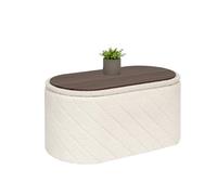 Bonlife Banc Ottoman Ovale avec Espace de Rangement,Repose-Pieds Pliable avec Couvercle, Banc à Boucle pour Pied de lit, Tabouret pour Salon, Chambre à Coucher, entrée, Crème, 76 x 38 x 38 cm