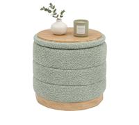 Bonlife Pouf avec espace de rangement et tablette, pouf pliable rond, pouf avec assise pour salon, chambre, hall, en chenille, vert, 39 x 39 x 37 cm