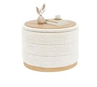 Bonlife Tabouret avec Espace de Rangement et Plateau de Table, Tabouret Pliant Rond, Repose-Pieds, Banc pour Salon, Chambre à Coucher, Couloir, Chenille,Crème, 58 x 58 x 44 cm