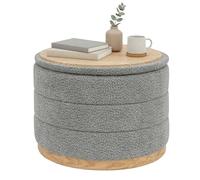 Bonlife Tabouret avec espace de rangement et plateau de table, tabouret pliant rond, repose-pieds, banc pour salon, chambre à coucher, couloir, chenille, gris, 58 x 58 x 44 cm