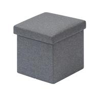 Bonlife Tabouret Pliant en Lin Pouf de Rangement Repose-Pied Cube Siège Petit Meuble de Rangement Pouf Carre Gris,30 X 30 X 30 CM
