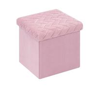 Bonlife Velours Petit Meuble de Rangement Jouet Enfant,Tabouret avec Espace de Rangement Repose Pied Bureau,Tabouret Pliant Pouf Cube 32x32x32cm,Rose