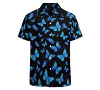 BONLOR Chemise à motif drapeau américain pour homme, chemise à motif étoile amusante, chemise à boutons fantaisie des années 90, chemise de fête, Papillon bleu., Taille 5XL