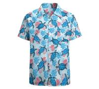 BONLOR Chemise à motif drapeau américain pour homme, chemise à motif étoile amusante, chemise à boutons fantaisie des années 90, chemise de fête, Tortue de mer., Taille XL