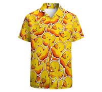 BONLOR Chemise hawaïenne rétro des années 80 pour homme, chemise hawaïenne fantaisie boutonnée, chemise disco amusante, tenues de fête, Blanc canard jaune, Taille 5XL