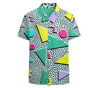 BONLOR Chemise hawaïenne rétro des années 80 pour homme, chemise hawaïenne fantaisie boutonnée, chemise disco amusante, tenues de fête, 80s90s Memphis Black, Taille L