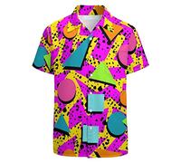BONLOR Chemise hawaïenne rétro des années 80 pour homme, chemise hawaïenne fantaisie boutonnée, chemise disco amusante, tenues de fête, Rétro années 80 90 Memphis1, XX-Large