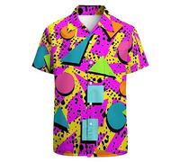 BONLOR Chemise hawaïenne rétro des années 80 pour homme, chemise hawaïenne fantaisie boutonnée, chemise disco amusante, tenues de fête, Rétro années 80 90 Memphis1, XX-Large