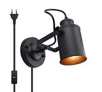 Bonlux E27 Base Applique Murale en Métal Vintage Loft Industrielle Lampe Angle Ajustable pour Chambre Restaurant Café Bar (avec Prise EU, Sans Ampoule)