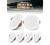 Bonlux Lot de 6 LEDs encastrables 12V Blanc Chaud 3000K Pour Camping-car, Dimmable 3W Découpe 75mm, Pour Campervan, Bateau, Camion, Fourgon, Sous Meuble