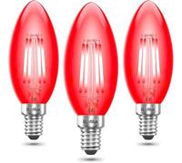 Bonlux Rouge SES LED rouge Filament Candle ampoule 4W Petite vis Edison E14 LED décorative Fireglow Antique Candle Light Ampoules 40W remplacement (Pack de 3)