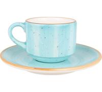 Bonna Aura Aqua - Tasses à espresso et soucoupe - 80 cc - Porcelaine - Lot de 6