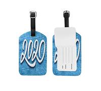 Bonne Année 2020 Art Bleu Etiquettes à Bagages de Valises Voyage en Cuir Etiquette Nom Adresse ID Tags Drôle pour Les Garçons Filles(3PACK)