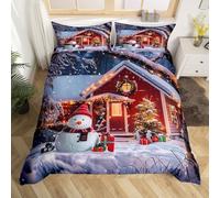 Bonne Année Literie Set 240 x 260 Joyeux Noël Housse de Couette Garçons Filles Enfants Bonhomme de Neige Thème d'hiver Parure de Lit Décorations de Noël Couvre Lit Réveillon de Noël Literie