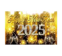 Bonne Année Poster - Bonne année 2025 Arrière-plan, 2025 Tissu de Fond Panneau Affiche Bannière | Affiche de Bouclier de Noël avec motif de flûtes de champagne, 70,8 x 43,3 pouces