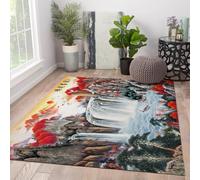 Bonne Chance Feng Shui Tapis 60 x 90 cm - Peinture Chinoise Cascade Paysage Mince Tapis pour Salon Salle D’étude Chambre Facile Nettoyage