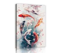 Bonne chance Koi poisson toile Art mural Zen Décor Aquarelle Peinture Images Impressions d’œuvres d’art Affiches de style japonais ou Décor de salon 35x55cm Cadre intérieur