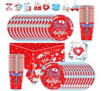 Bonne Fête des Infirmières, Vaisselle de Docteur, Assiettes, Tasses, Serviettes, Nappes et étiquettes Suspendues Décoratives, Accessoires de Décoration D'hôpital, Ensemble de 24 Personnes