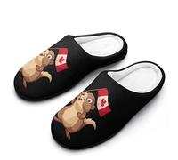 Bonne fête du Canada - Chaussons en coton pour femmes - Motif marmotte canadienne - Chaussures de maison à bout fermé et souples - Chaussons antidérapants pour l'intérieur et l'extérieur