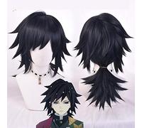 Bonne forme tueur de démons: Kimetsu no Yaiba Tomioka Giyuu Cosplay perruque Halloween Anime gros cheveux synthétiques perruques + casquette