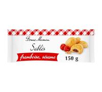BONNE MAMAN - Biscuits sablés fondants à la framboise et graines de sésame, saveur gourmande (Paquet 150g) - Le Lot De 4