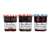 Bonne Maman Lot de 3 variétés de fêtes (confitures de canneberges-cerises, confitures de prunes et gelée de groseille)