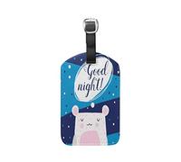 Bonne Nuit Lapin Mignon Lapin Etiquettes à Bagages de Valises Etiquette Nom Adresse ID en Cuir Tags pour Le Voyage(2pcs)