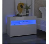Bonne qualité(6260) Lot de 2 Tables de nuit, Tables de chevet, à LED Blanc brillant 60x35x40cm Aggloméré