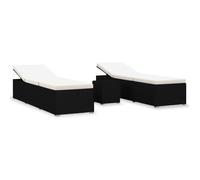 Bonne qualité - Lot de 2 Chaises longues de jardin + Table à thé - Transat de jardin Bain de Soleil - Résine tressée Noir @7173 :