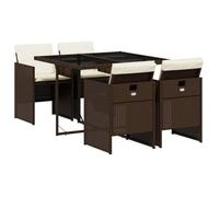 Bonne qualité - Salon d'extérieuris Ensemble à manger de jardin 5 pcs - 4 chaises de jardin avec table - et coussins marron poly