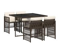 Bonne qualité - Salon d'extérieuris Ensemble à manger de jardin 5 pcs - 4 chaises de jardin avec table - et coussins marron poly