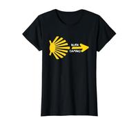 Bonne Route pour Saint-Jacques-de-Compostelle Conchiglia Pellegrino T-Shirt Graphique avec Valeur, Femme, Noir, XS