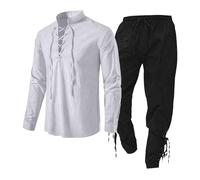 Bonnes Affaires de la journée Ensemble de vêtements médiévaux pour Hommes Ensemble de vêtements pour Hommes avec Chemise en Lin Chemise médiévale pour Hommes Pantalon mé Soldes de Moins de 5 Livres