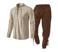 Bonnes Affaires de la journée Ensemble de vêtements médiévaux pour Hommes Ensemble de vêtements pour Hommes avec Chemise en Lin Chemise médiévale pour Hommes Pantalon mé Soldes de Moins de 5 Livres