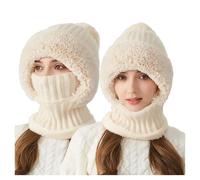 Bonnet 3 en 1 avec écharpe et masque, écharpe coupe-vent pour femme - Chaud - Hiver - Doublure en polaire - Cagoule
