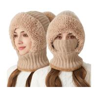 Bonnet 3 en 1 avec écharpe et masque, écharpe coupe-vent pour femme - Chaud - Hiver - Doublure en polaire - Cagoule