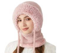Bonnet 3 en 1 avec écharpe et Masque, écharpe Coupe-Vent pour Femme - Chaud - Hiver - Doublure en Polaire - Cagoule