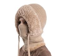 Bonnet 3 en 1 pour femme, capuche sherpa, masque de ski, automne et hiver, cagoule chaude tricotée coupe-vent avec couvre-visage pour l'extérieur, le ski, la randonnée, kaki, Taille unique