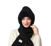 Bonnet 3 en 1 pour femme - Isolation thermique - Protection des oreilles - Ensemble d'hiver tricoté avec doublure en polaire - Écharpe coupe-vent en laine pelucheuse - Casquette une pièce pour temps
