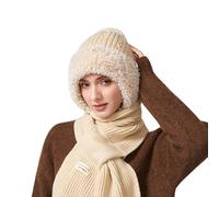 Bonnet 3 en 1 pour femme - Isolation thermique - Protection des oreilles - Ensemble tricoté d'hiver doublé en polaire - Écharpe coupe-vent en laine pelucheuse - Accessoires pour temps froid, 01#_Beige